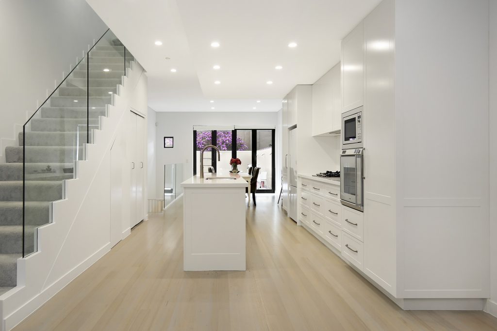 Lilyfield, Polyurethane Shaker Style Kitchen with an island bench and Michelangelo stone tops