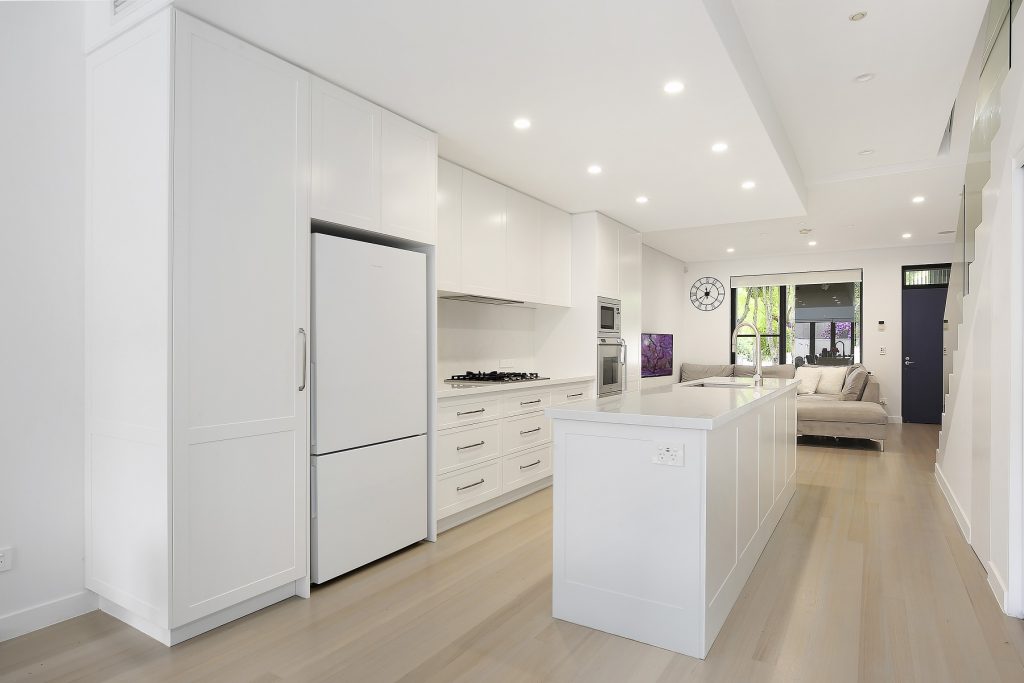 Lilyfield, Polyurethane Shaker Style Kitchen with an island bench and Michelangelo stone tops