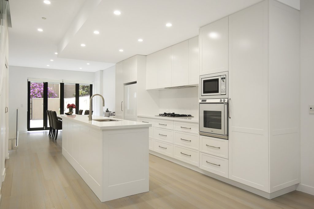 Lilyfield, Polyurethane Shaker Style Kitchen with an island bench and Michelangelo stone tops